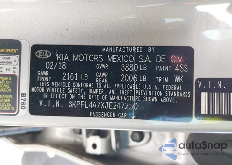 2018 Kia Forte Lx from USA, damaged, VIN 3KPFL4A7XJE247250
